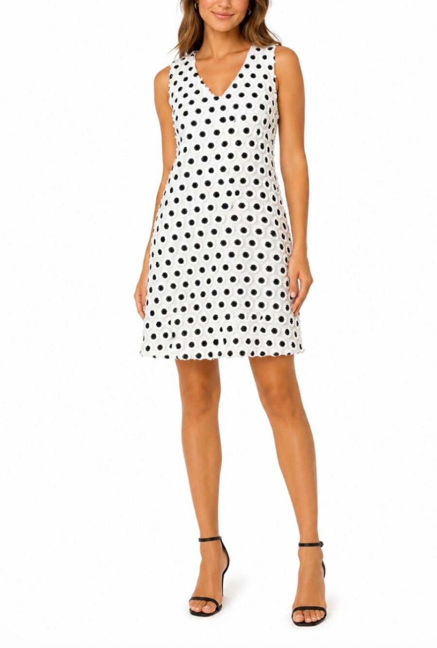 Laundry by Shelli Segal Black & White Cocktail Dress Sequined Mini Shift Size 8